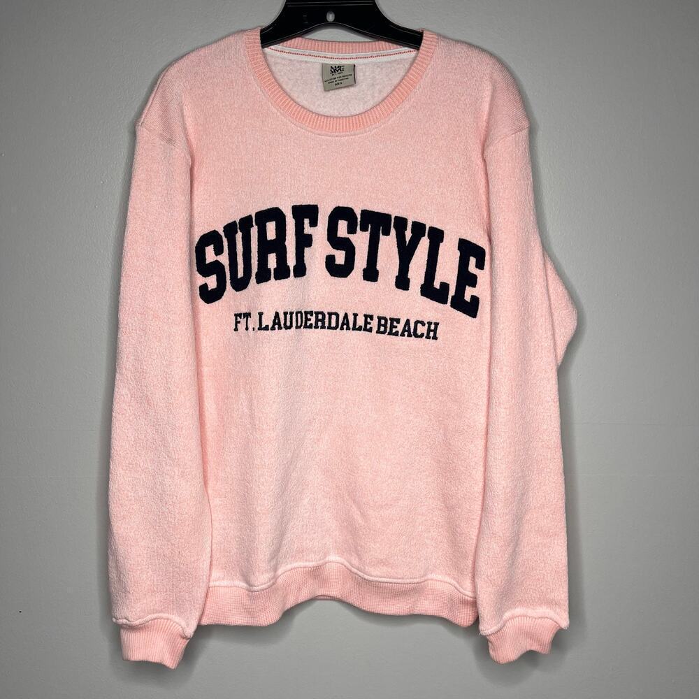Surf Style Pink and Blue Crew Neck Sweatshirt Size Small Cozy Super Soft Coastal